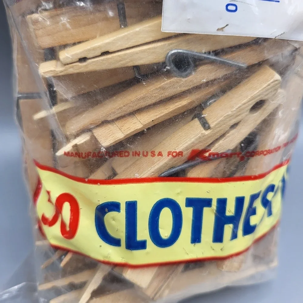 Kmart Spring Clothespins 50 Pack Vintage Wooden Made in USA Tan